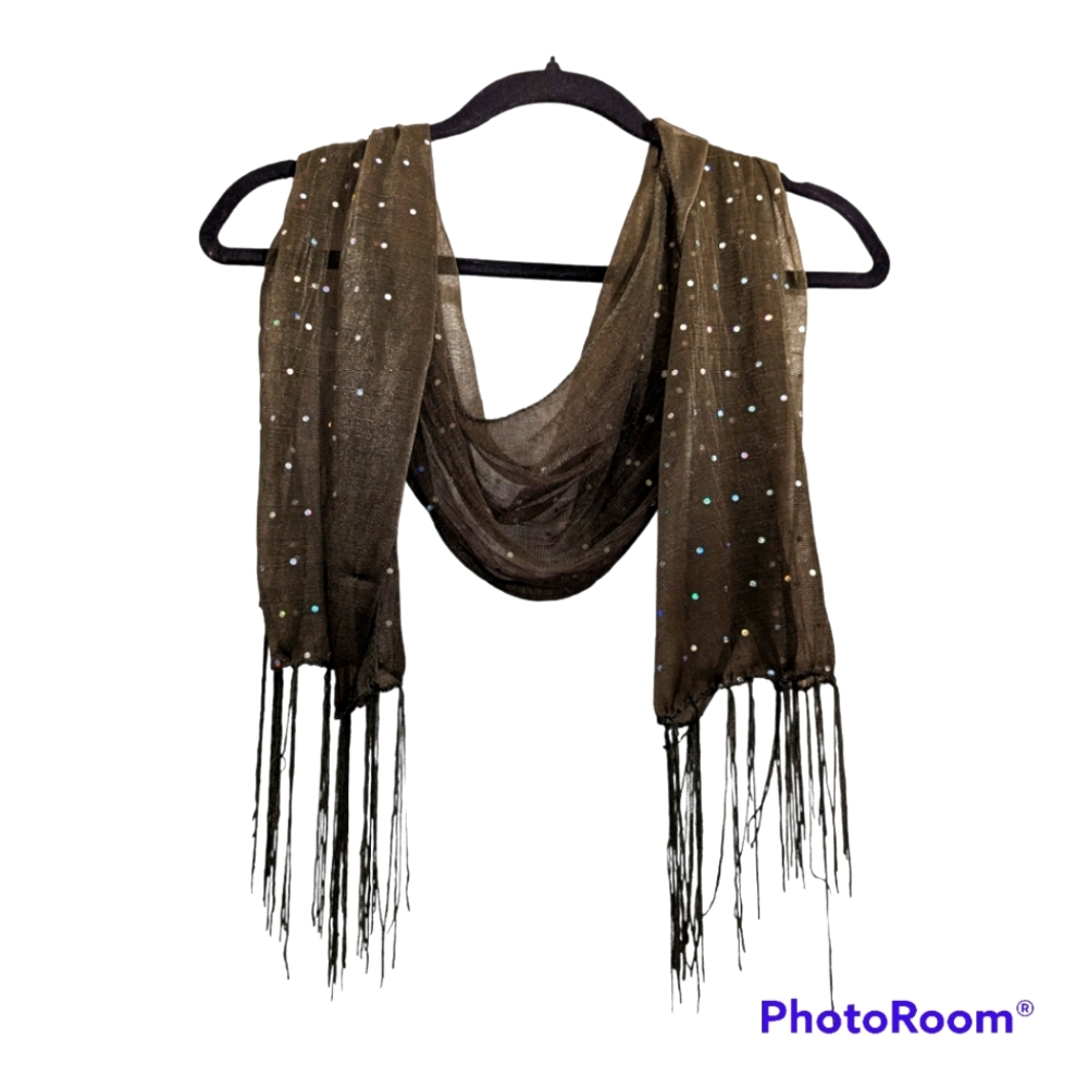 Sheer dark green rhinestone scarf
